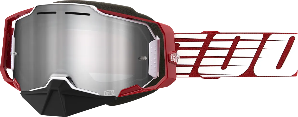 100% Armega Snow Goggles - Oversized Red - Silver Mirror 50008-00006