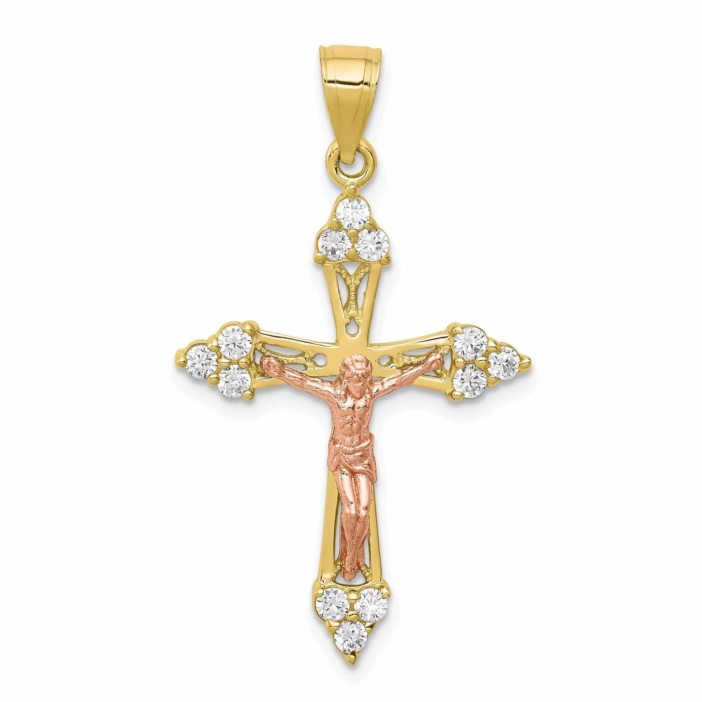 10k Two-tone Gold Cubic Zirconia Crucifix Pendant