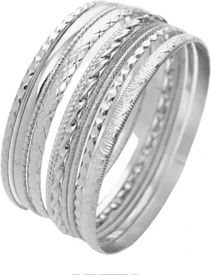 10pcs Gold Bangle Bracelets Set Gold Silver Plated Boho Vintage Multi Layer Chunky Stackable Indian Textured Metal Bracelets for Women Minimalist Wedding Bridal Prom Party Trendy Jewelry Gifts