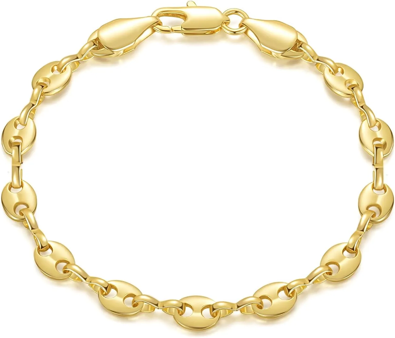 14K Gold Thick Mariner Link Bracelet for Women and Men Elegant Gold Chain Jewelry Gifts Sizes 6.5-9 Inches