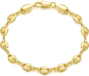 14K Gold Thick Mariner Link Bracelet for Women and Men Elegant Gold Chain Jewelry Gifts Sizes 6.5-9 Inches