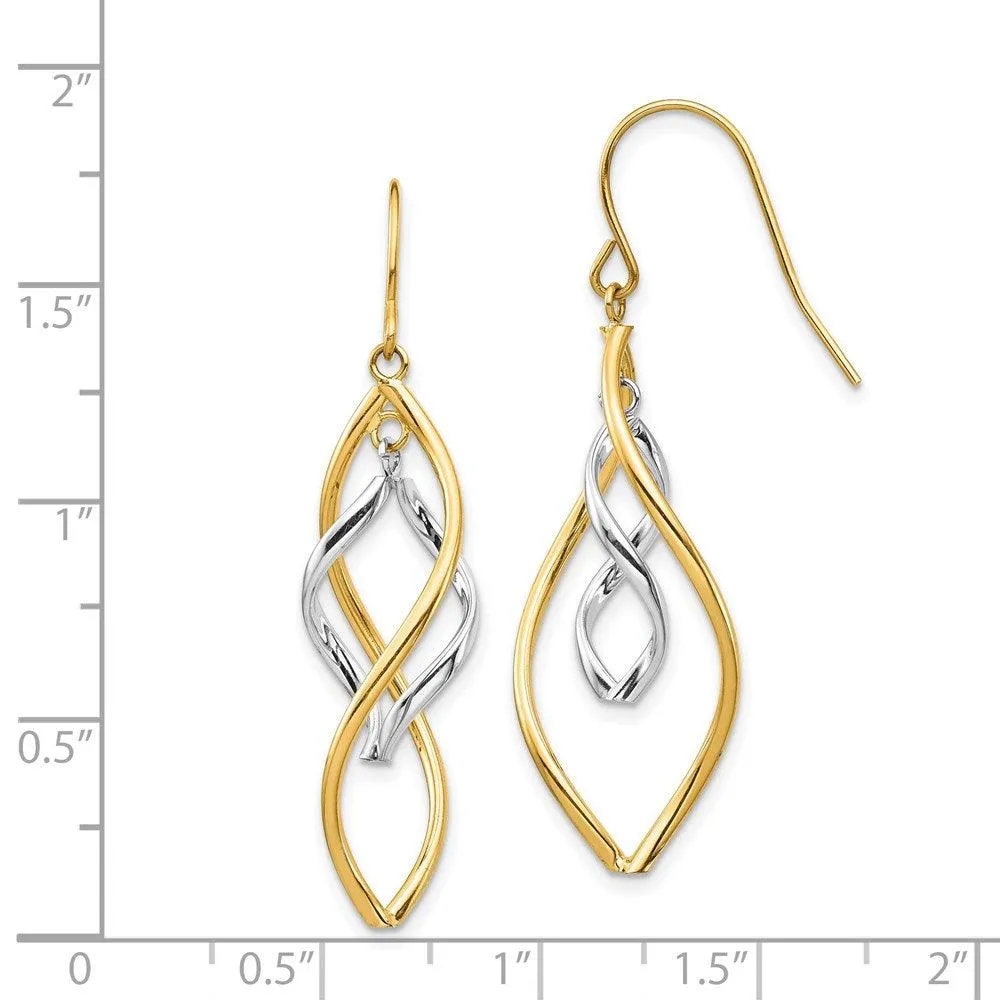 14K Two-tone Fancy Twisted Dangle Earrings
