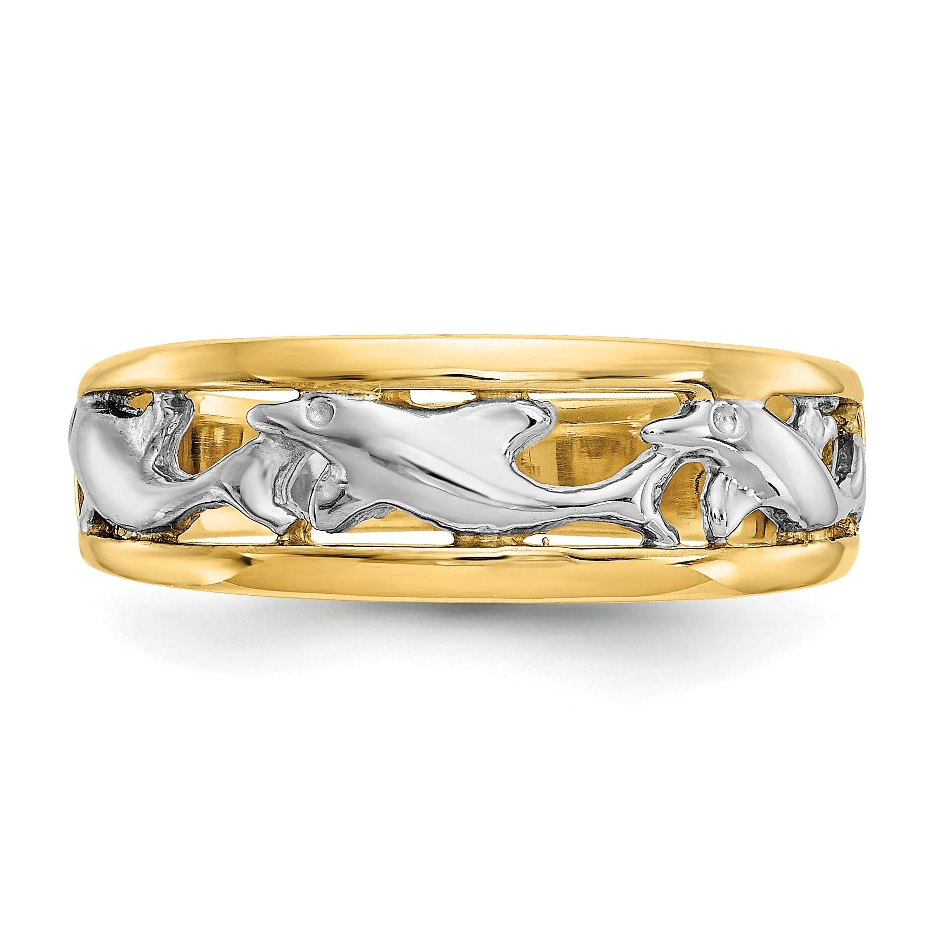 14k Two Tone Gold Dolphin Ring