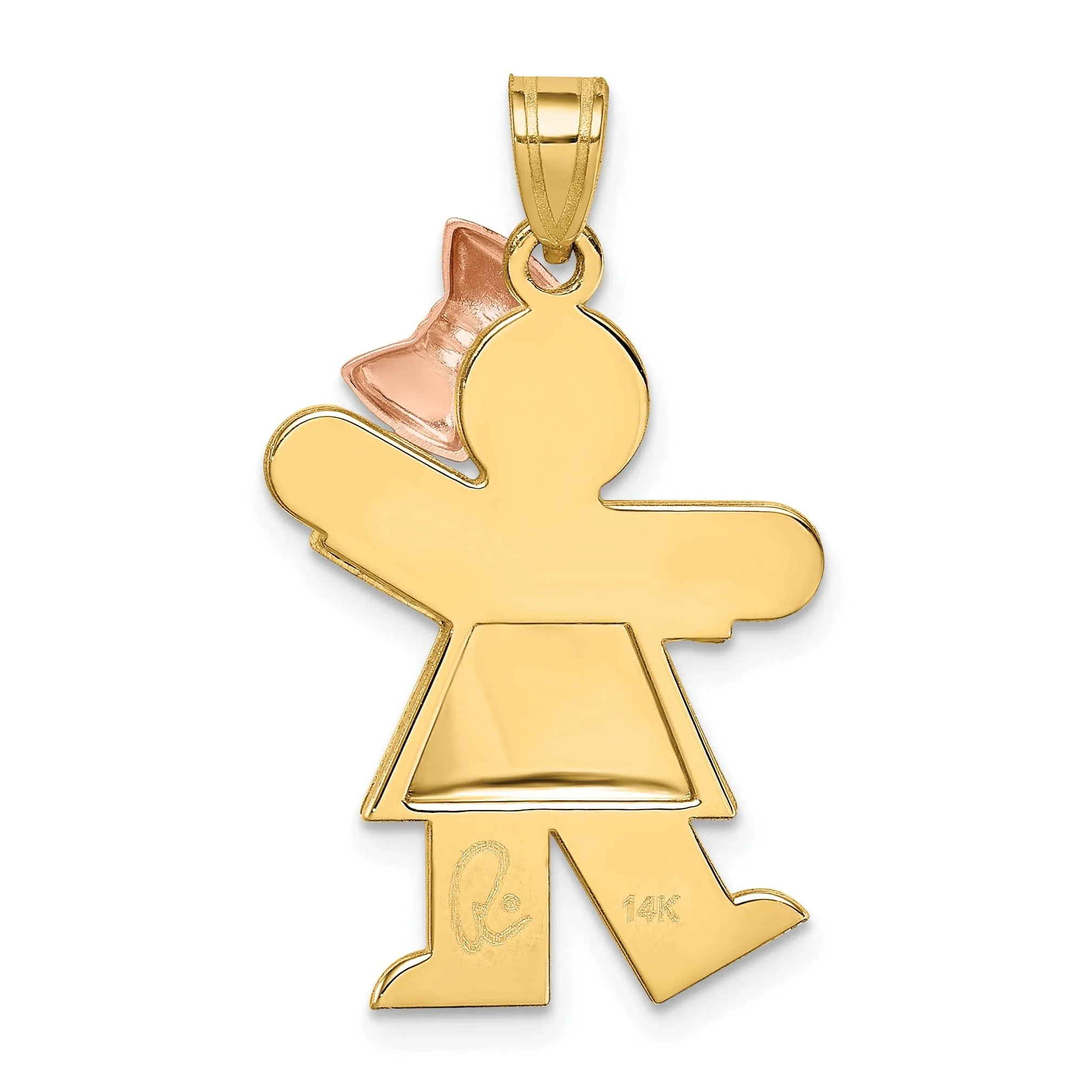 14k Two-tone Puffed Girl With Bow Kiss Charm