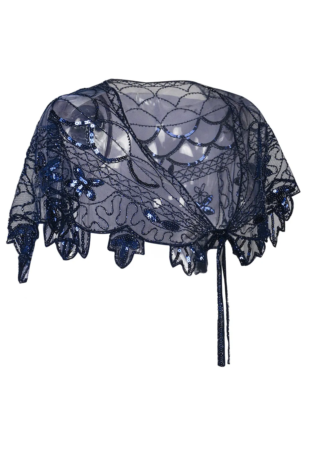 1920s Blue Flower Sequin Women Cape