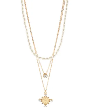 3 Layered Coin & Pearl Necklace