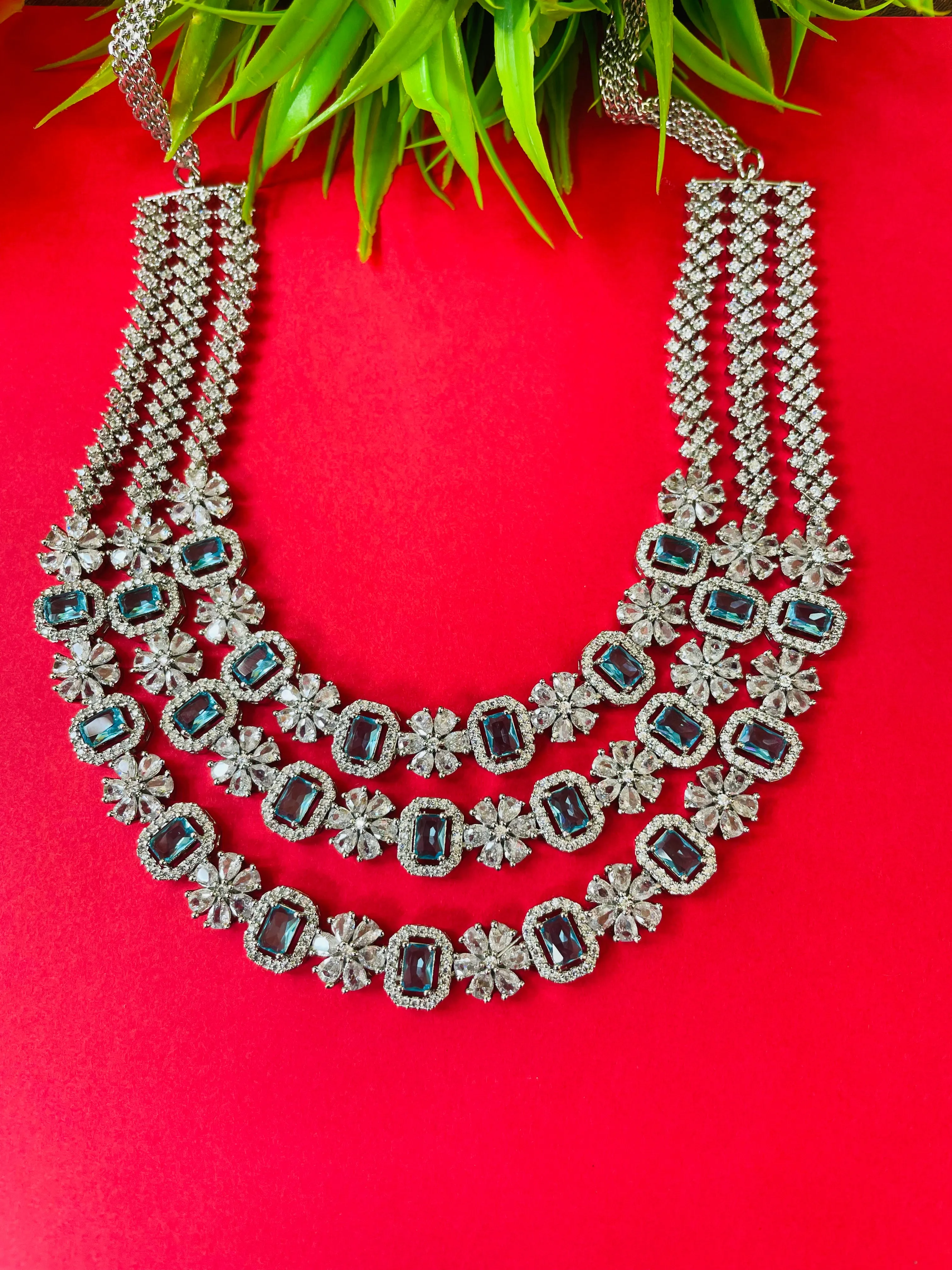 AQUA TRIPLE LAYERED NECKLACE-Elegance49