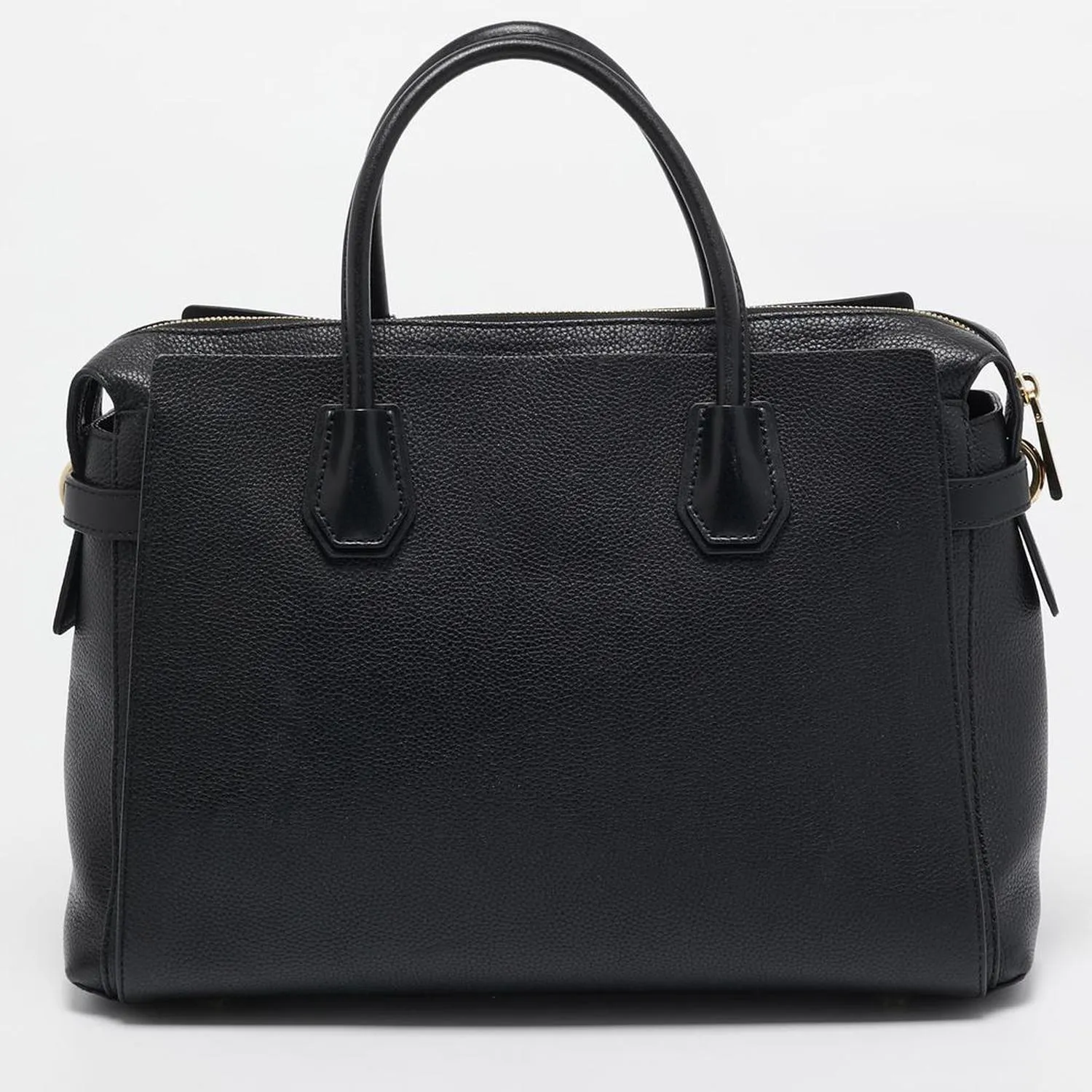 Black Leather Large Mercer Belted Satchel