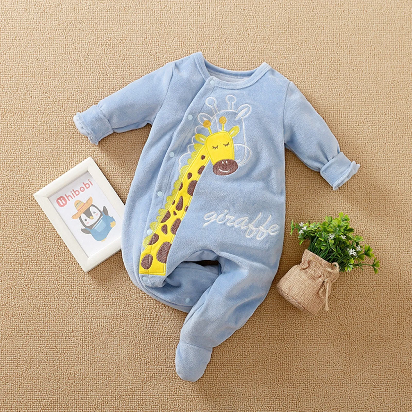 Blue Dinosaur Giraffe Sleep Jumpsuit