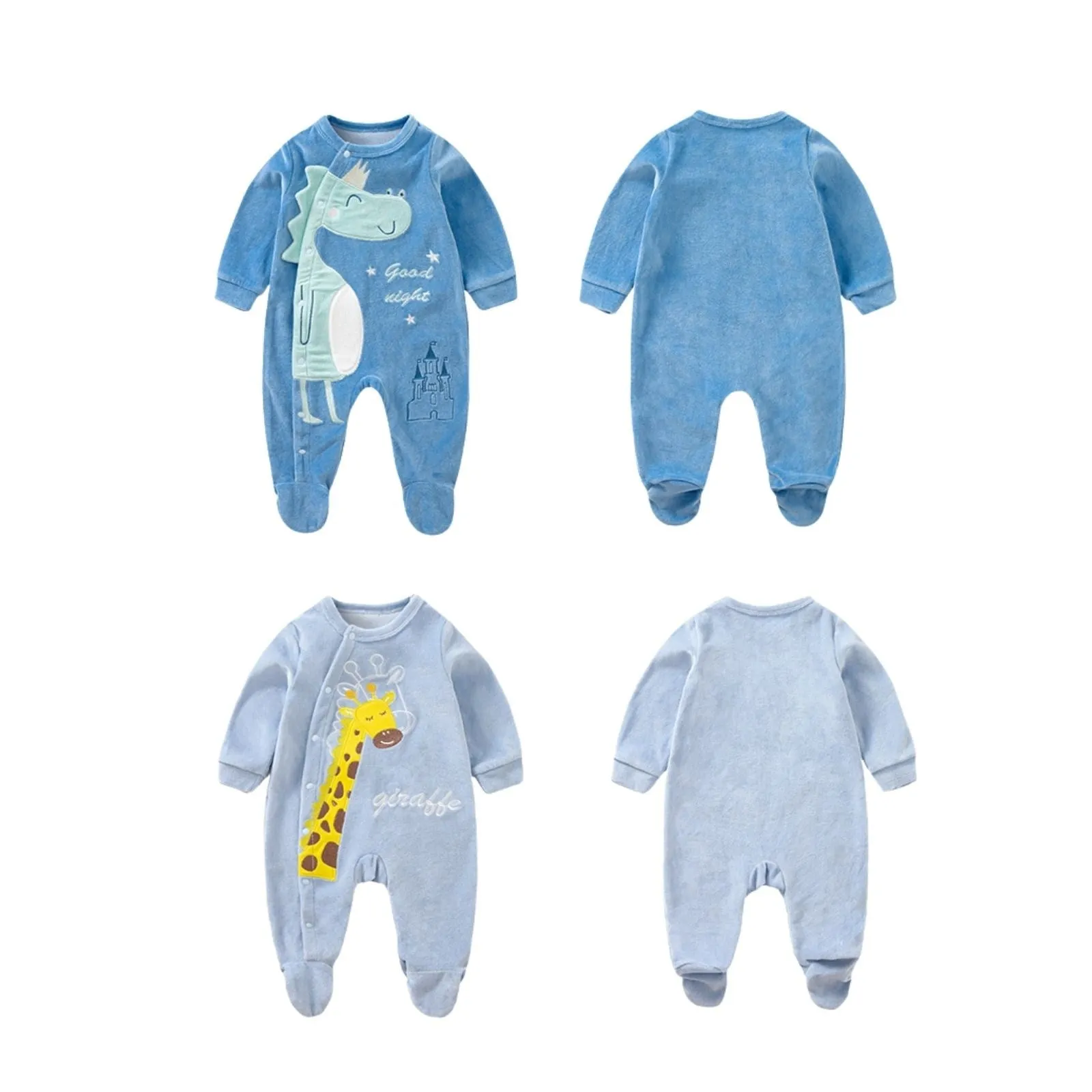 Blue Dinosaur Giraffe Sleep Jumpsuit