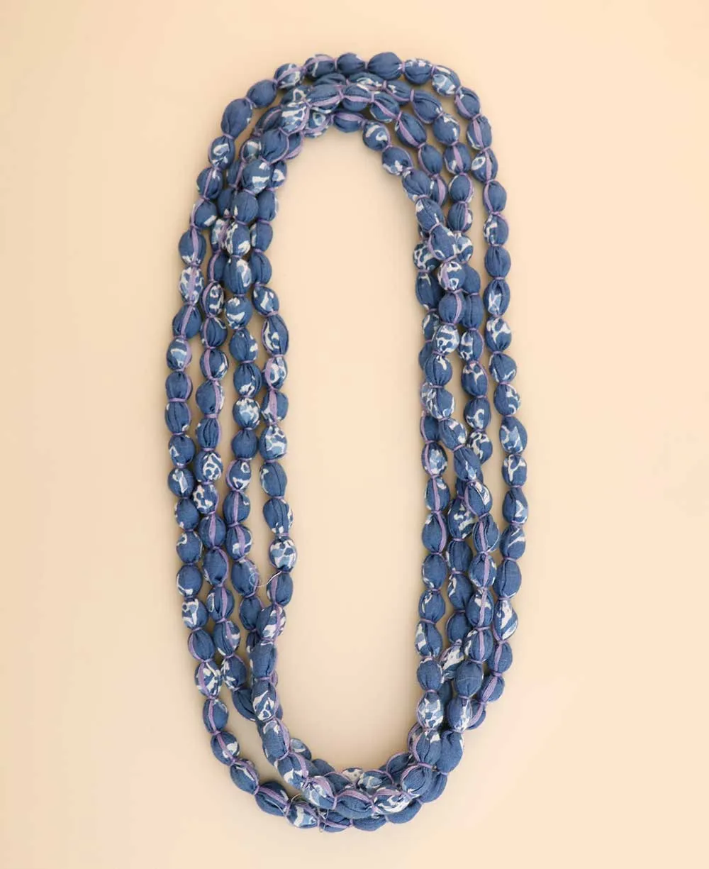 Blue Tones Endless Fabric-Wrapped Beaded Necklace