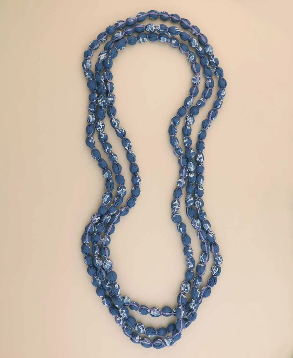 Blue Tones Endless Fabric-Wrapped Beaded Necklace