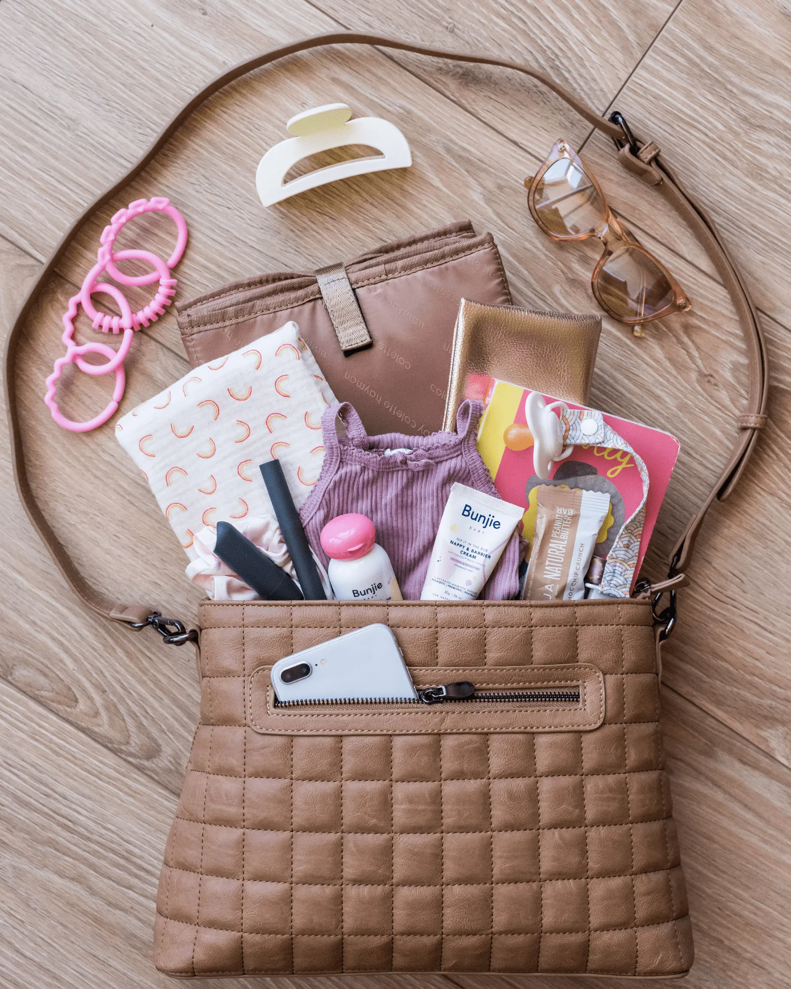 Caramel Small Quilt Crossbody Baby Bag
