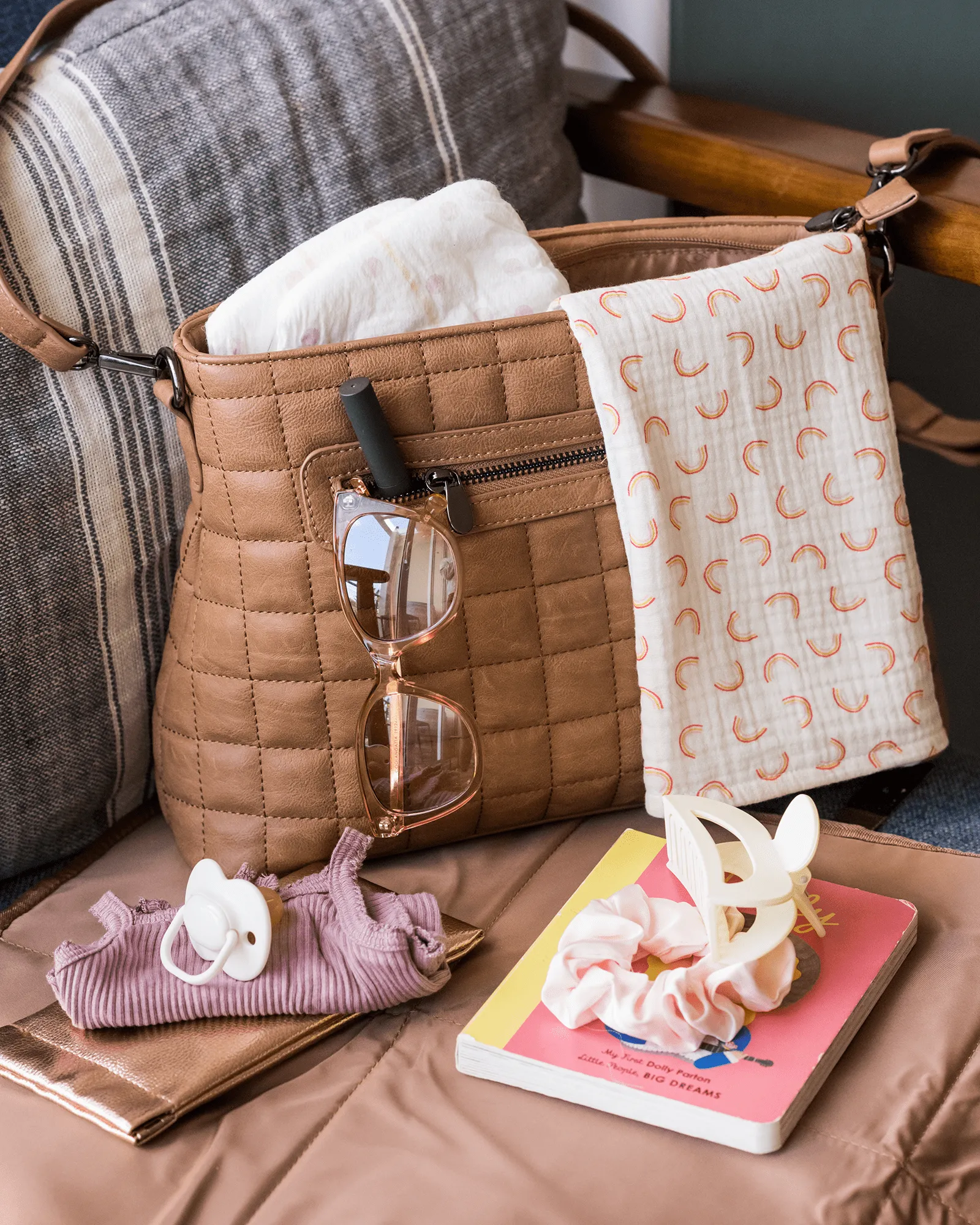 Caramel Small Quilt Crossbody Baby Bag