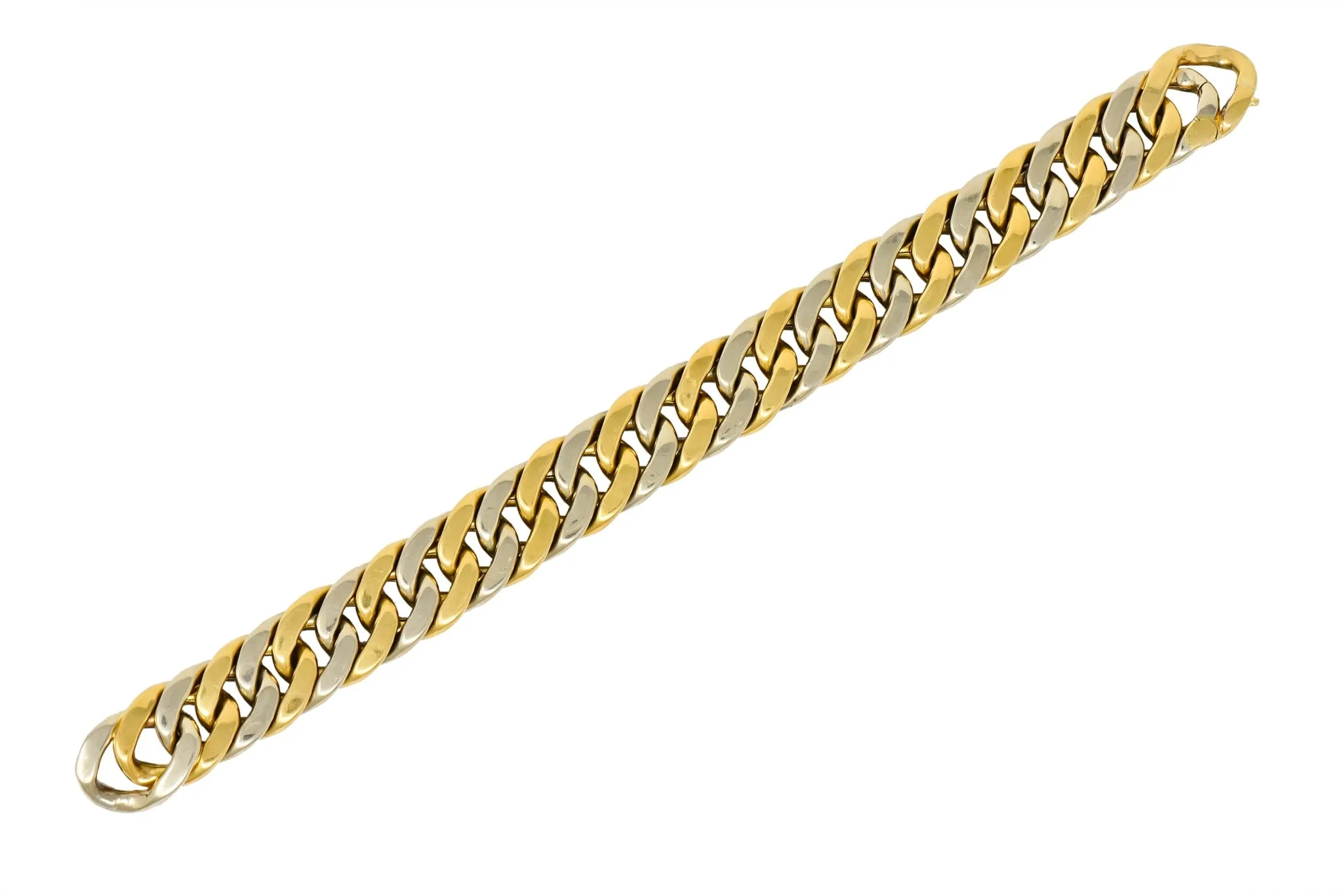 Carlo Weingrill Italian 18 Karat Two-Tone Gold Curb Link Unisex Bracelet