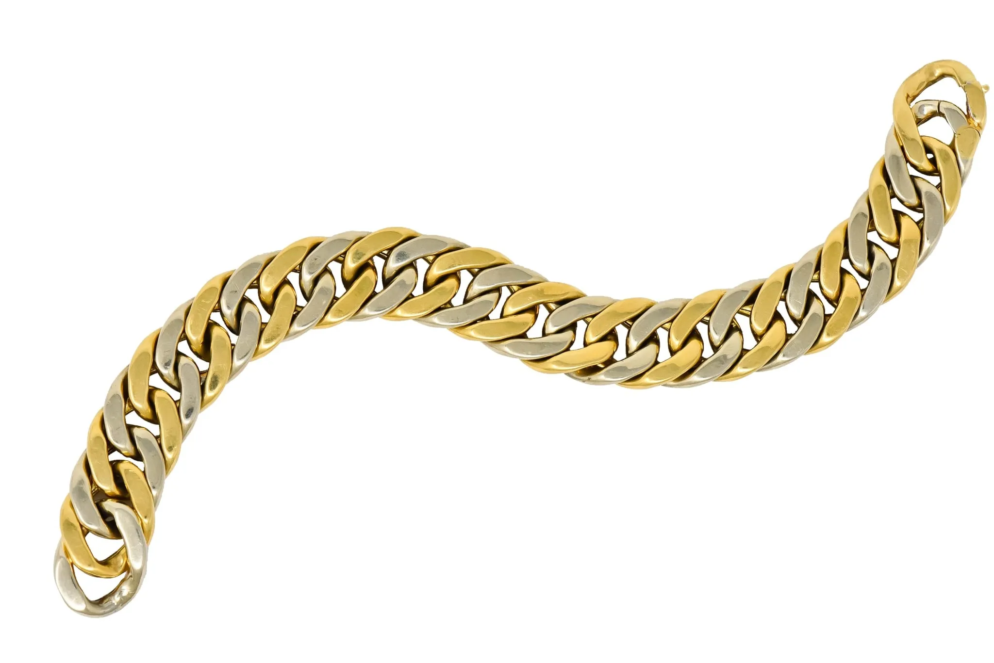 Carlo Weingrill Italian 18 Karat Two-Tone Gold Curb Link Unisex Bracelet
