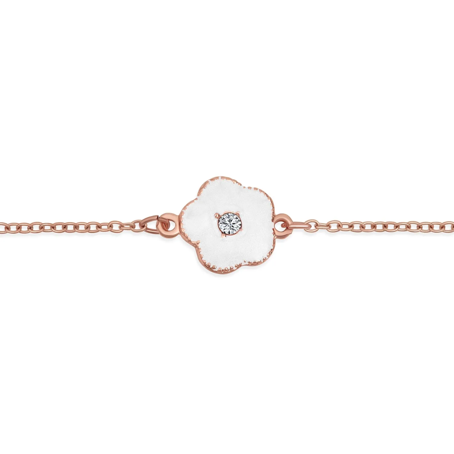 Fashion Enamel Flower Strand Necklace 14K Gold Plated 36 Inch Crystal Accents