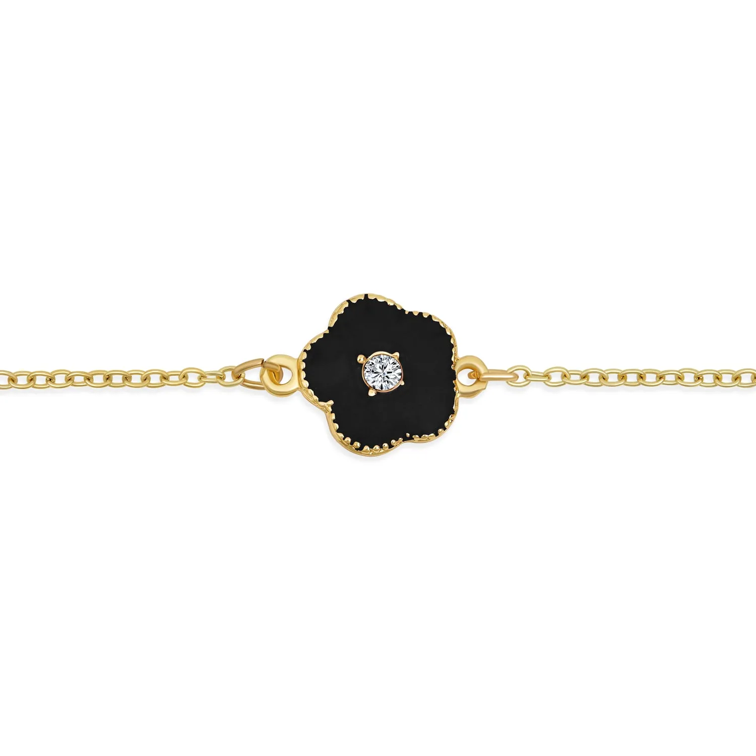 Fashion Enamel Flower Strand Necklace 14K Gold Plated 36 Inch Crystal Accents