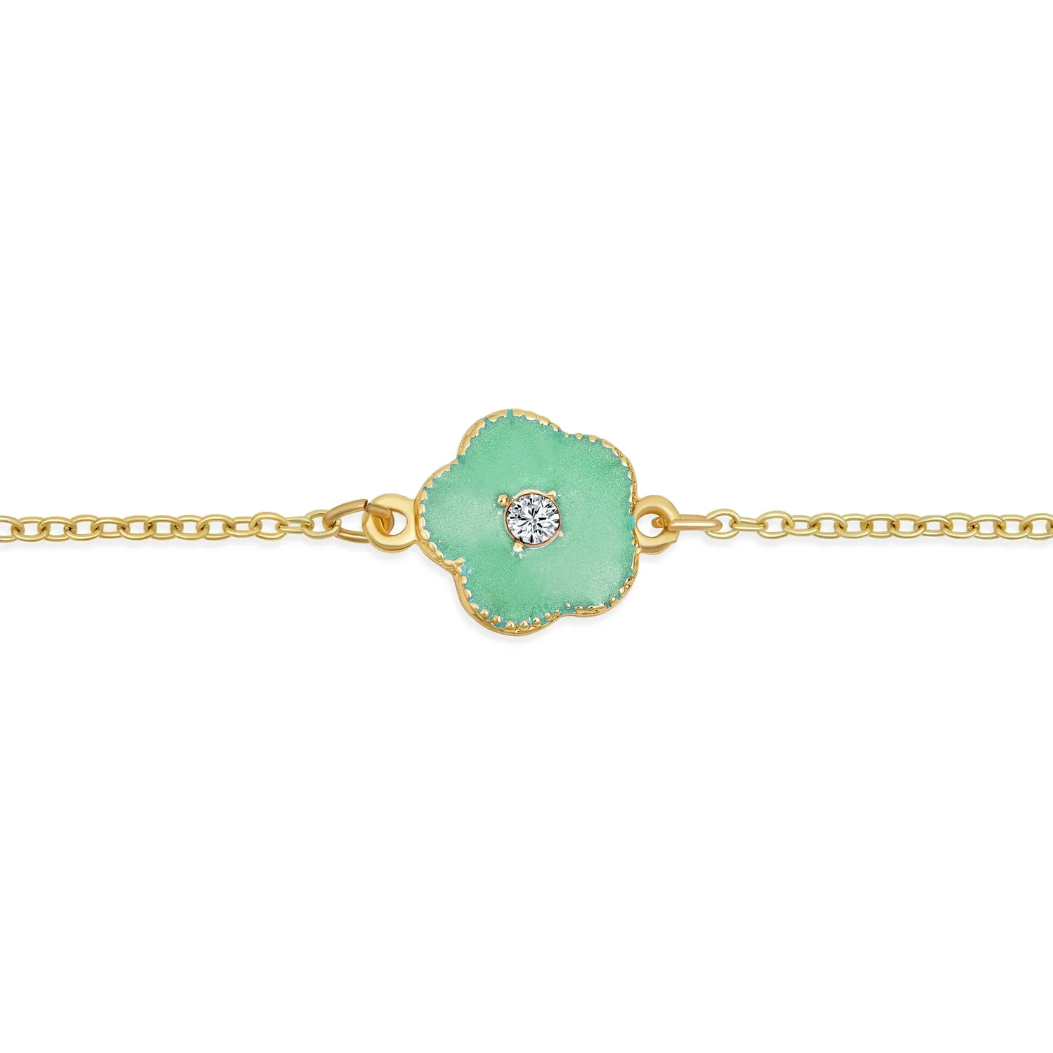 Fashion Enamel Flower Strand Necklace 14K Gold Plated 36 Inch Crystal Accents