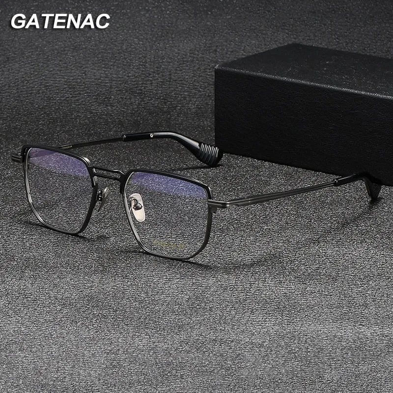 Gatenac Unisex Full Rim Big Square Double Bridge Titanium Eyeglasses Gxyj1068