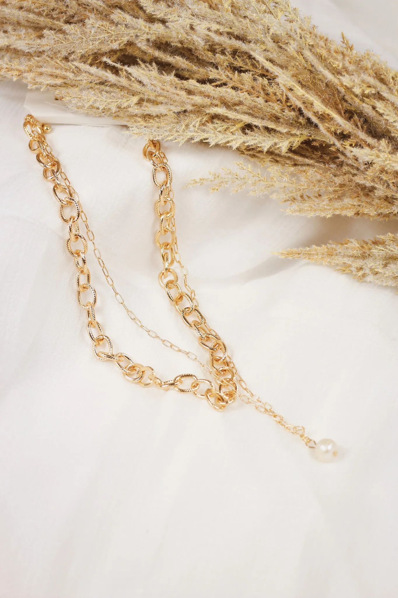Gold Chain with Layered Freshwater Pearl 16"-18" Necklace