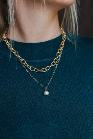 Gold Chain with Layered Freshwater Pearl 16"-18" Necklace