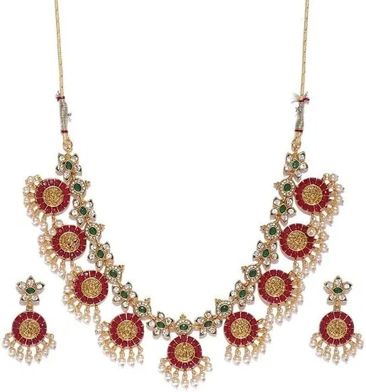 Gold Toned Indian Traditional Temple Choker Necklace Set For Women