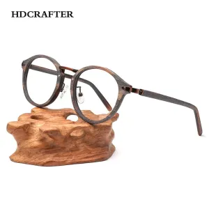 Hdcrafter Unisex Full Round Rim Wood Alloy Eyeglasses Bc06
