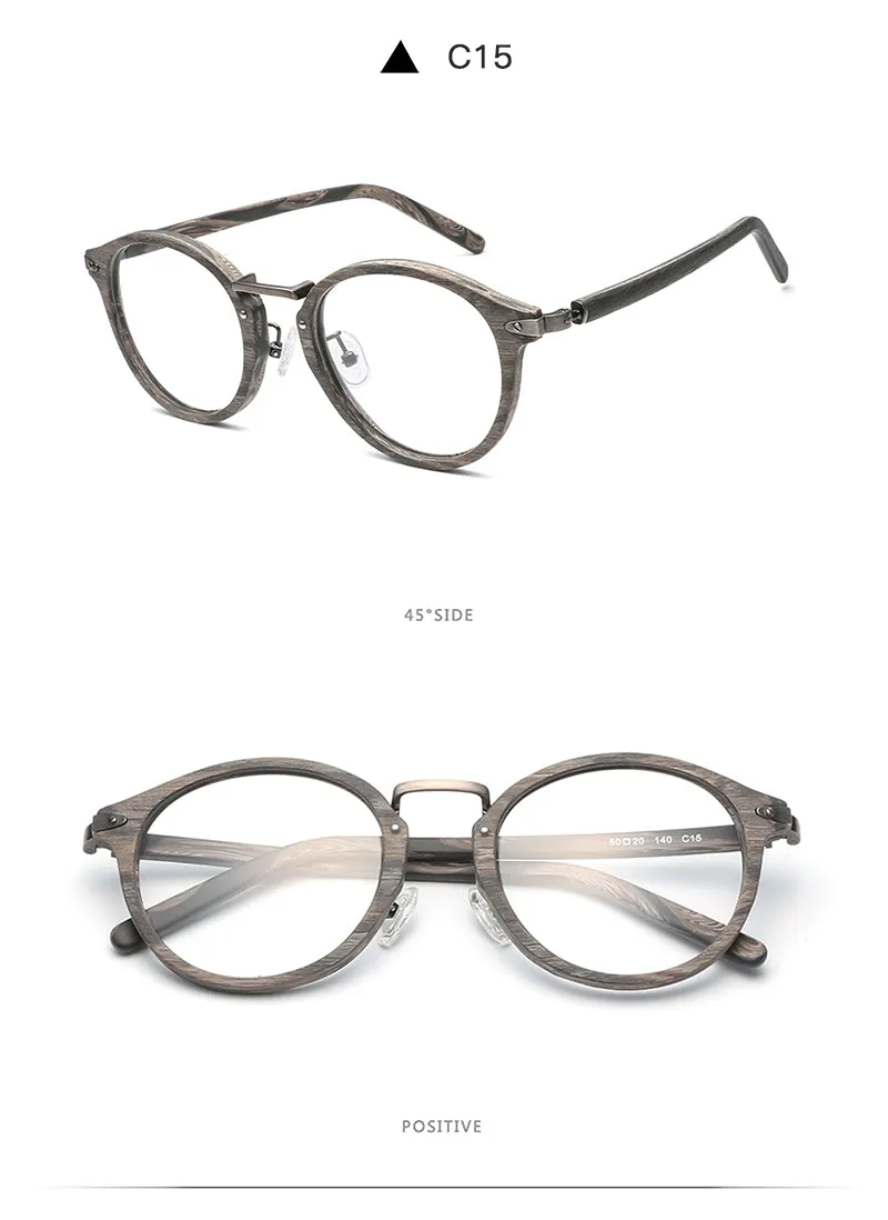 Hdcrafter Unisex Full Round Rim Wood Alloy Eyeglasses Bc06