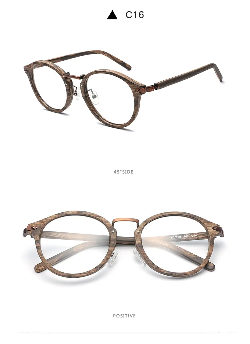 Hdcrafter Unisex Full Round Rim Wood Alloy Eyeglasses Bc06