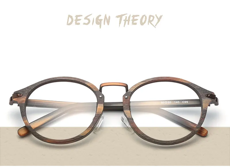 Hdcrafter Unisex Full Round Rim Wood Alloy Eyeglasses Bc06