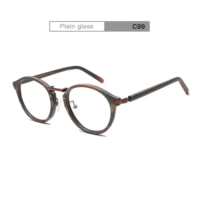 Hdcrafter Unisex Full Round Rim Wood Alloy Eyeglasses Bc06