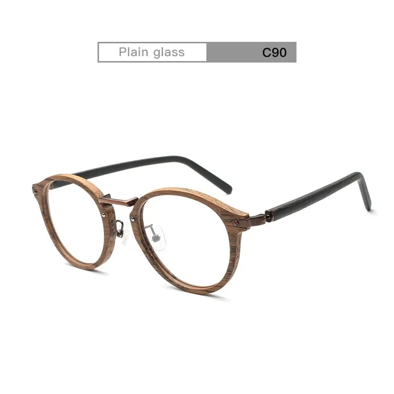 Hdcrafter Unisex Full Round Rim Wood Alloy Eyeglasses Bc06