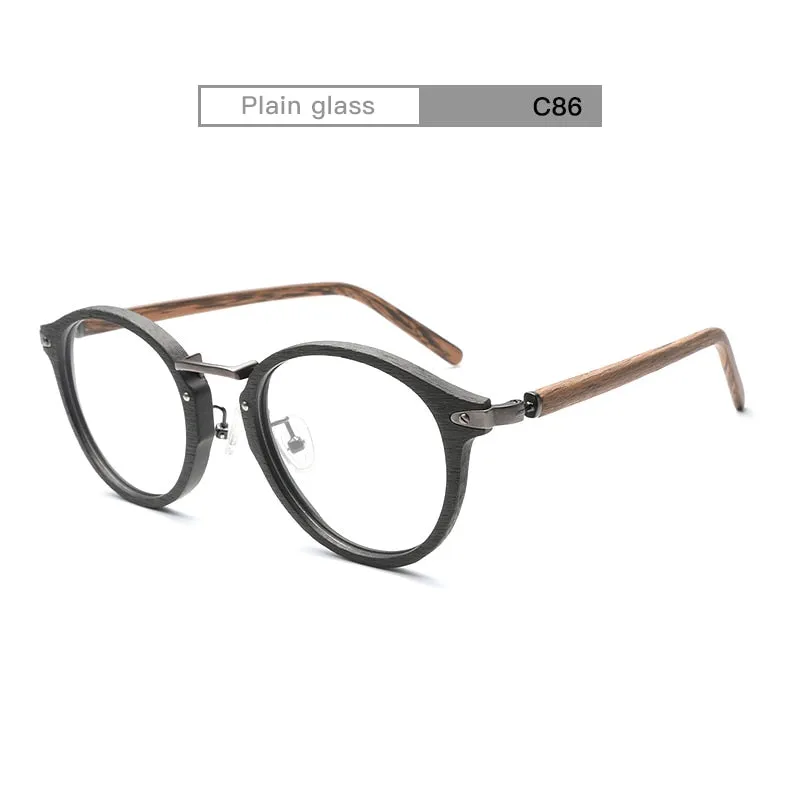 Hdcrafter Unisex Full Round Rim Wood Alloy Eyeglasses Bc06