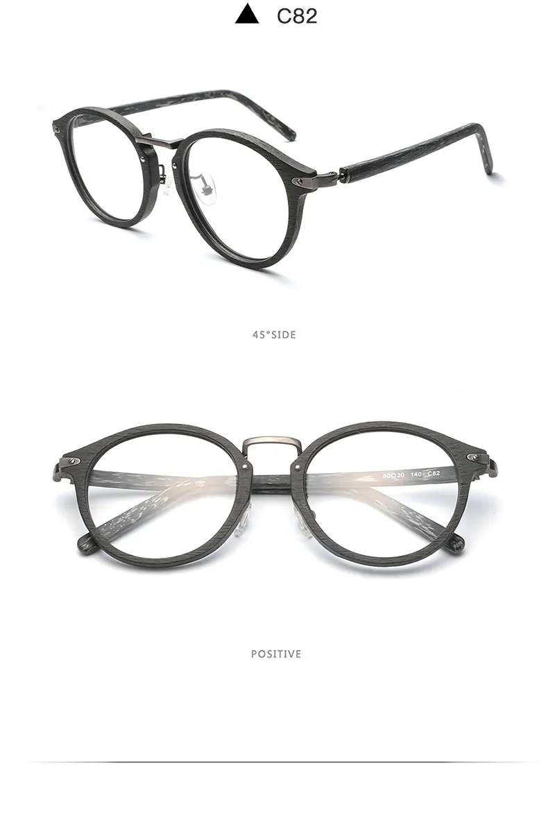 Hdcrafter Unisex Full Round Rim Wood Alloy Eyeglasses Bc06