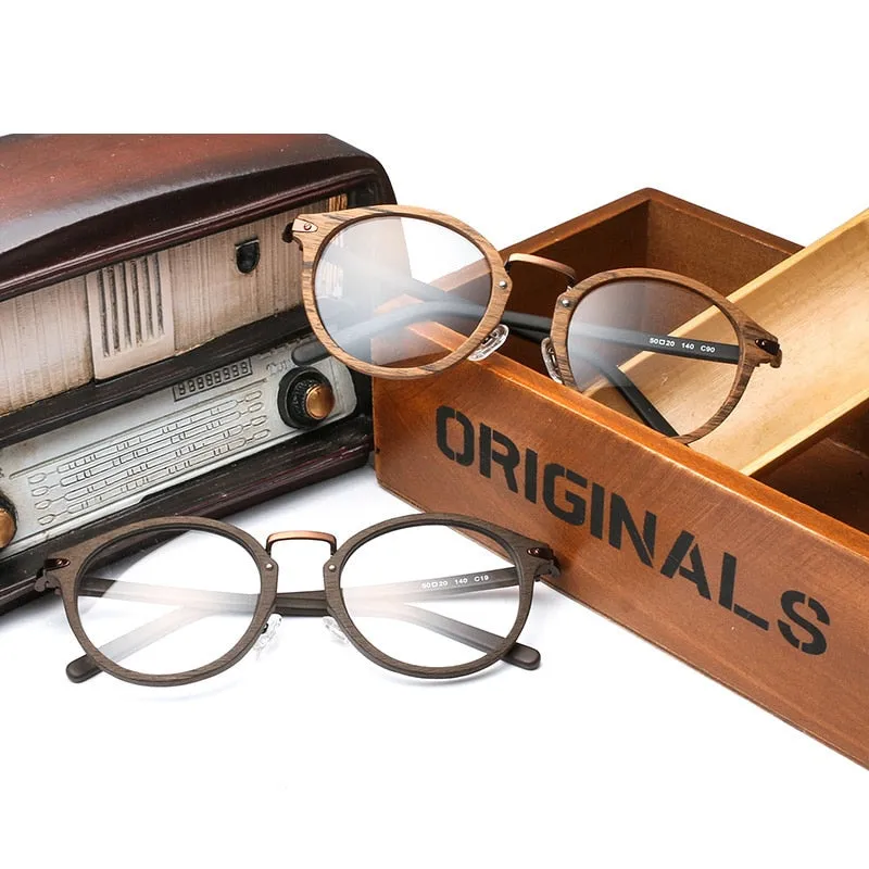 Hdcrafter Unisex Full Round Rim Wood Alloy Eyeglasses Bc06