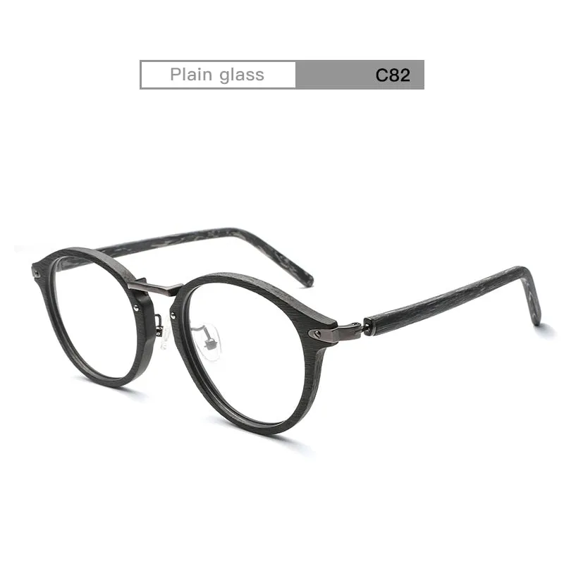 Hdcrafter Unisex Full Round Rim Wood Alloy Eyeglasses Bc06