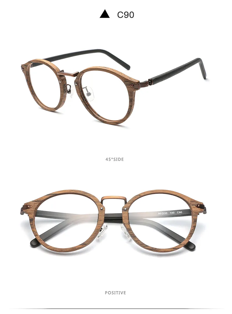 Hdcrafter Unisex Full Round Rim Wood Alloy Eyeglasses Bc06