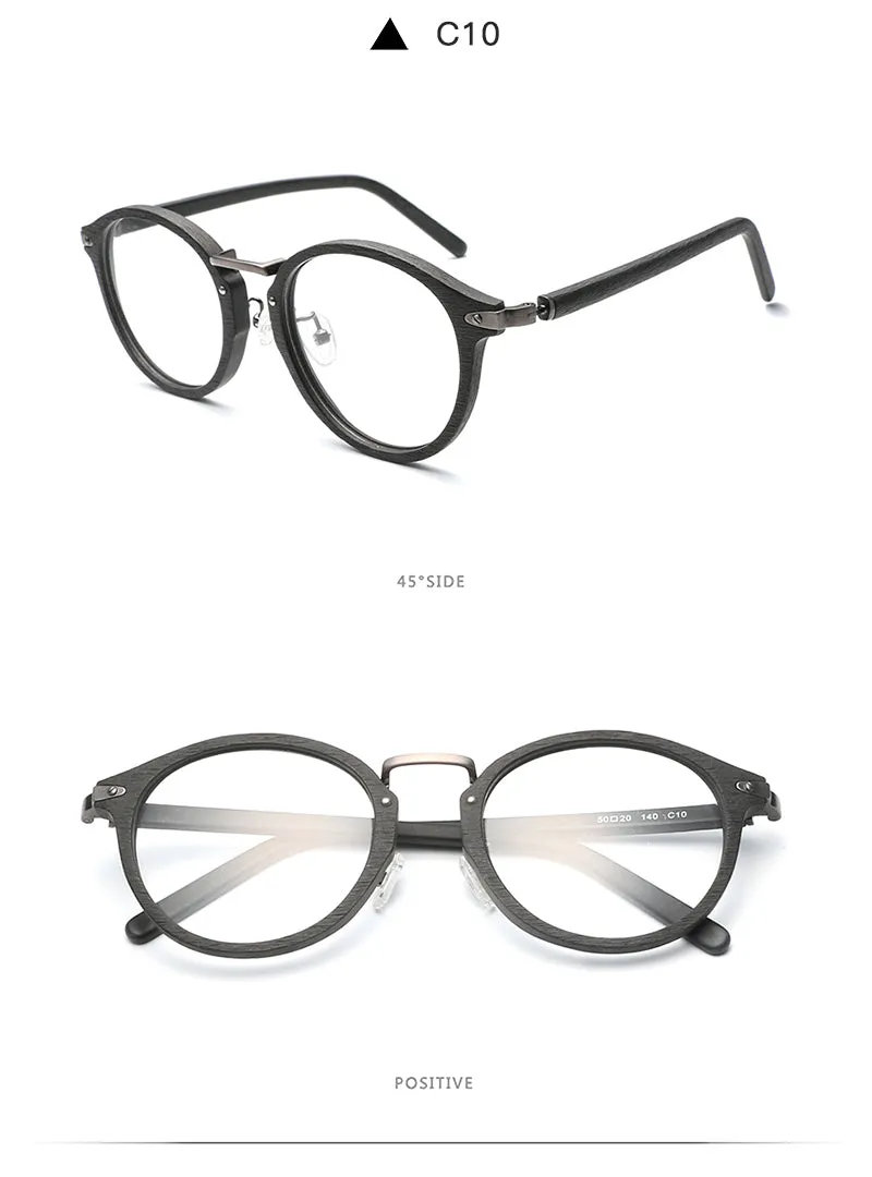 Hdcrafter Unisex Full Round Rim Wood Alloy Eyeglasses Bc06