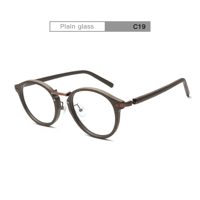 Hdcrafter Unisex Full Round Rim Wood Alloy Eyeglasses Bc06