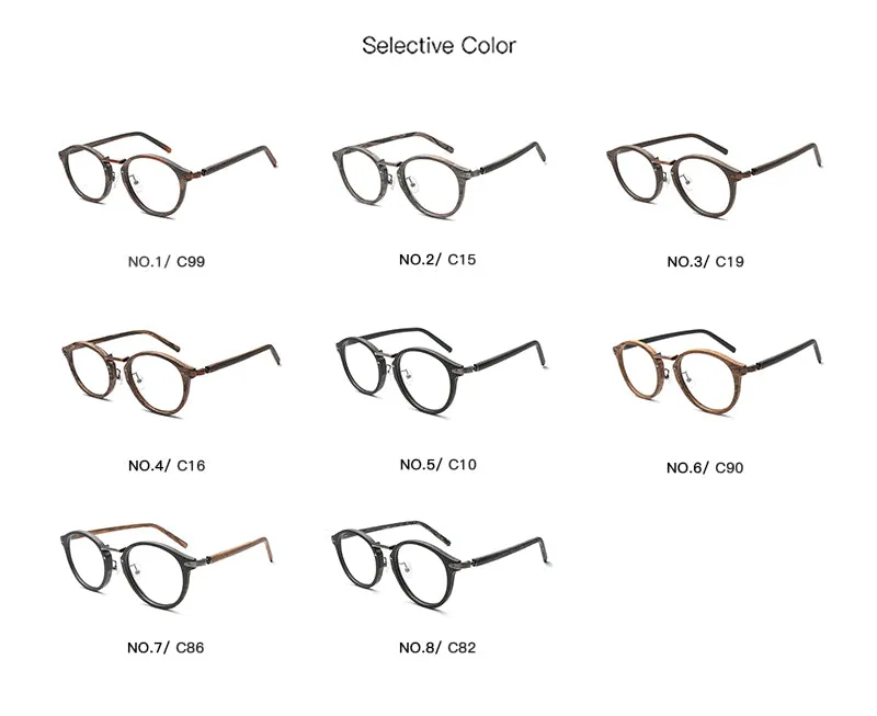 Hdcrafter Unisex Full Round Rim Wood Alloy Eyeglasses Bc06