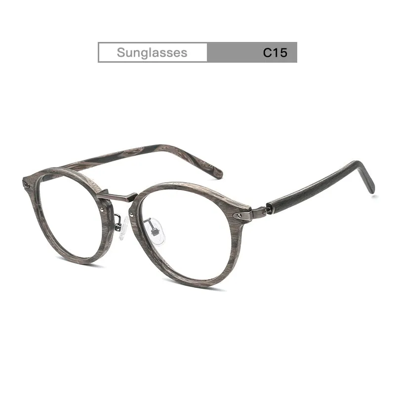 Hdcrafter Unisex Full Round Rim Wood Alloy Eyeglasses Bc06