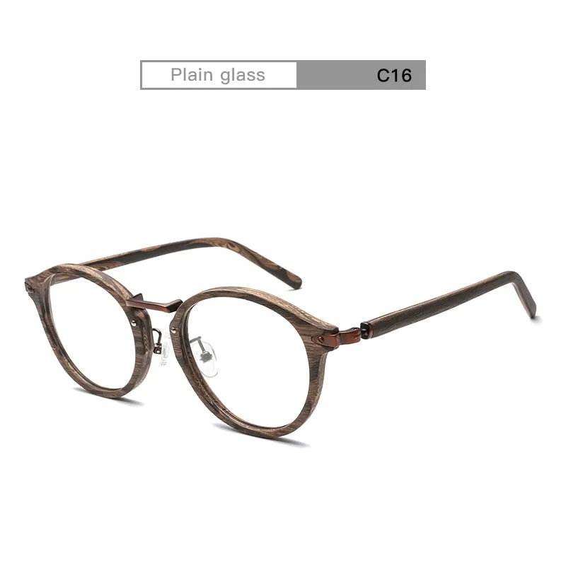 Hdcrafter Unisex Full Round Rim Wood Alloy Eyeglasses Bc06