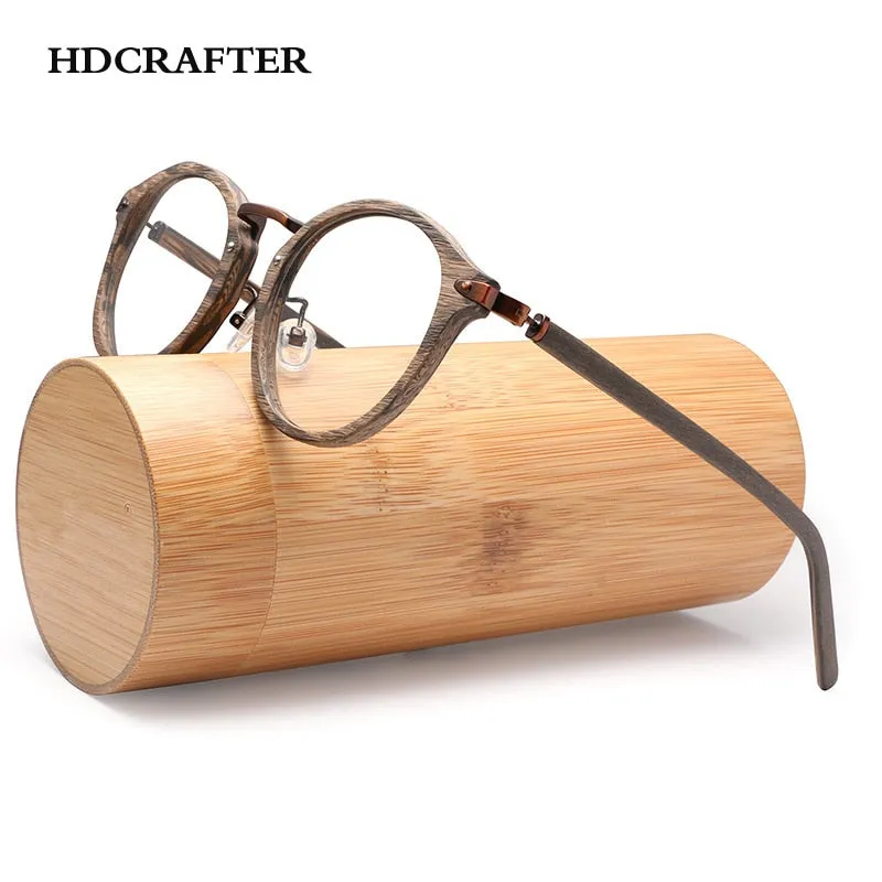 Hdcrafter Unisex Full Round Rim Wood Alloy Eyeglasses Bc06