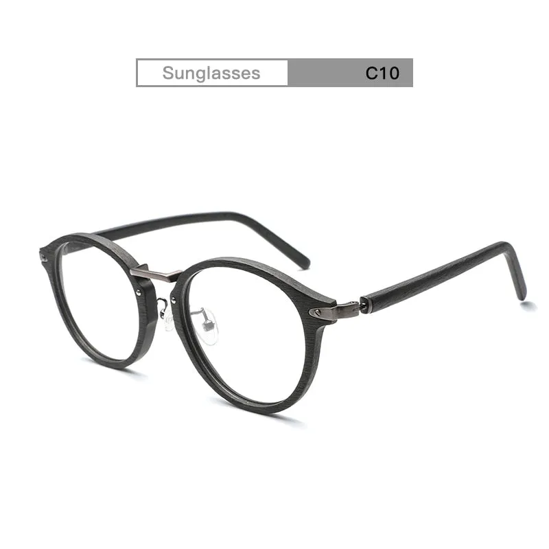Hdcrafter Unisex Full Round Rim Wood Alloy Eyeglasses Bc06
