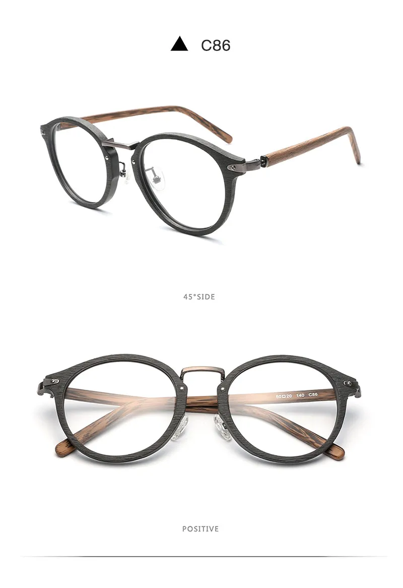 Hdcrafter Unisex Full Round Rim Wood Alloy Eyeglasses Bc06