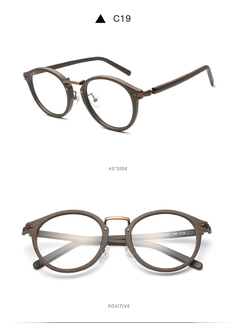 Hdcrafter Unisex Full Round Rim Wood Alloy Eyeglasses Bc06