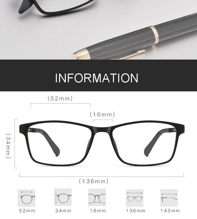 Hotony Men's Full Rim TR 90 Resin Square Frame Eyeglasses 8870