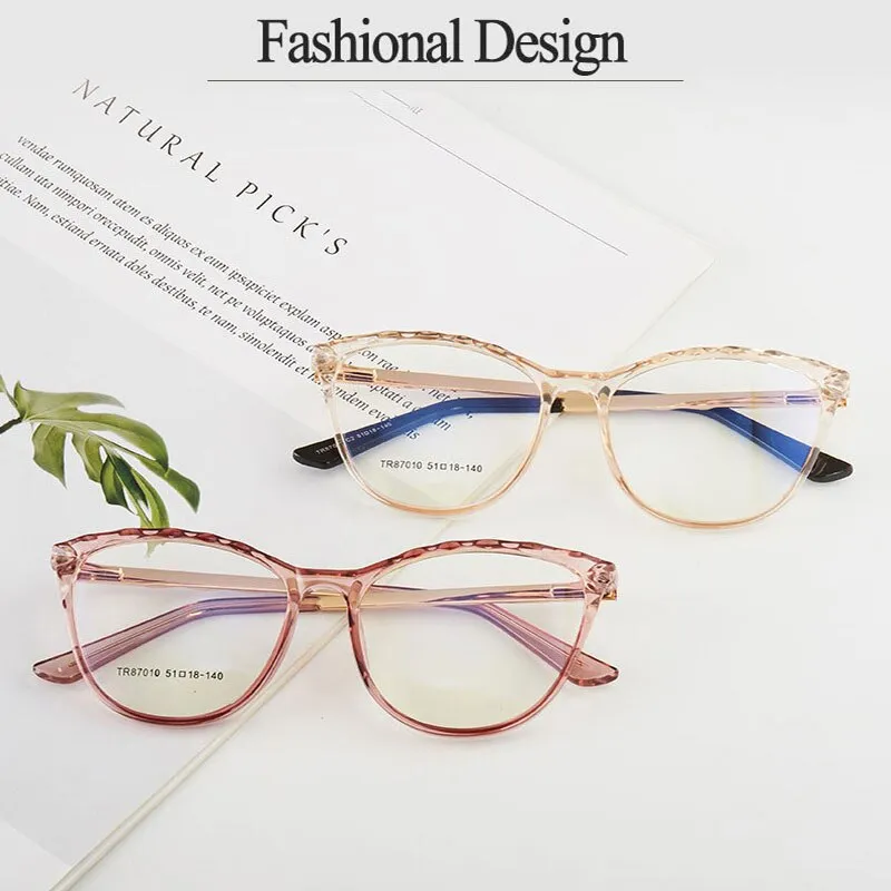 Hotony Women's Full Rim TR 90 Resin Round Cat Eye Frame Eyeglasses 7010
