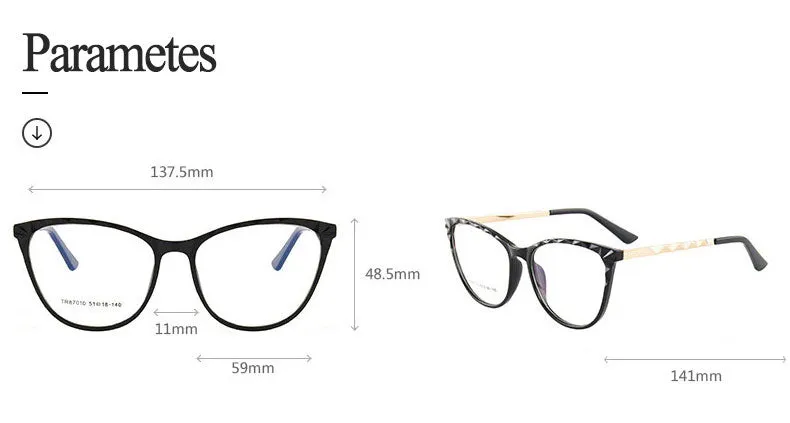 Hotony Women's Full Rim TR 90 Resin Round Cat Eye Frame Eyeglasses 7010